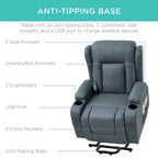 Sillón Reclinable Eléctrico con Masaje, Puerto USB, Calefacción y Portavasos