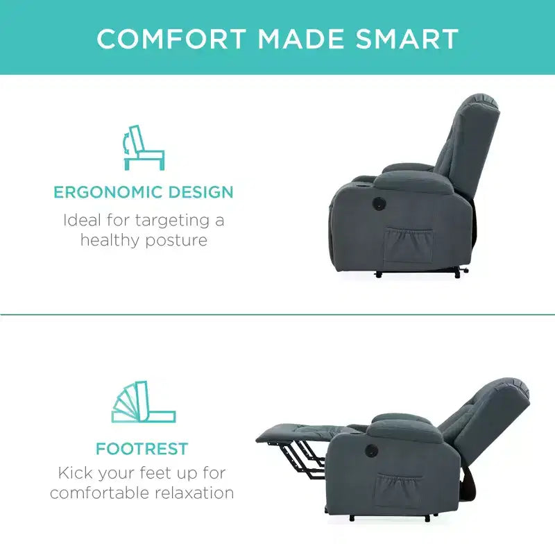 Sillón Reclinable Eléctrico con Masaje, Puerto USB, Calefacción y Portavasos