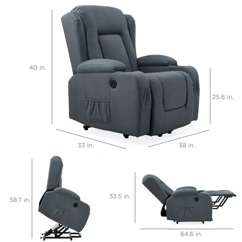 Sillón Reclinable Eléctrico con Masaje, Puerto USB, Calefacción y Portavasos