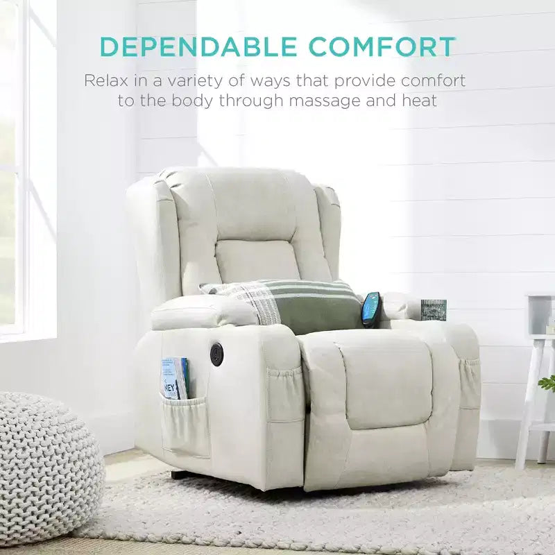 Sillón Reclinable Eléctrico con Masaje, Puerto USB, Calefacción y Portavasos