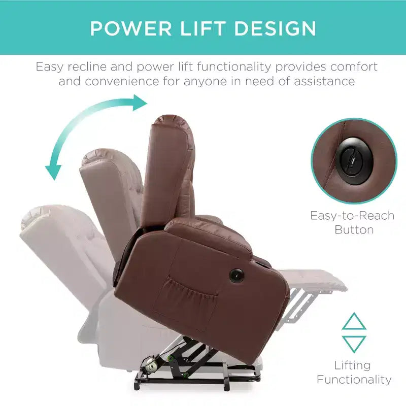 Sillón Reclinable Eléctrico con Masaje, Puerto USB, Calefacción y Portavasos