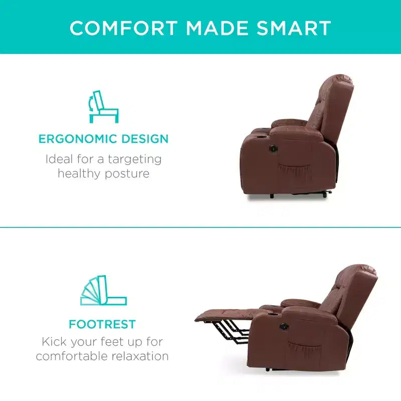 Sillón Reclinable Eléctrico con Masaje, Puerto USB, Calefacción y Portavasos