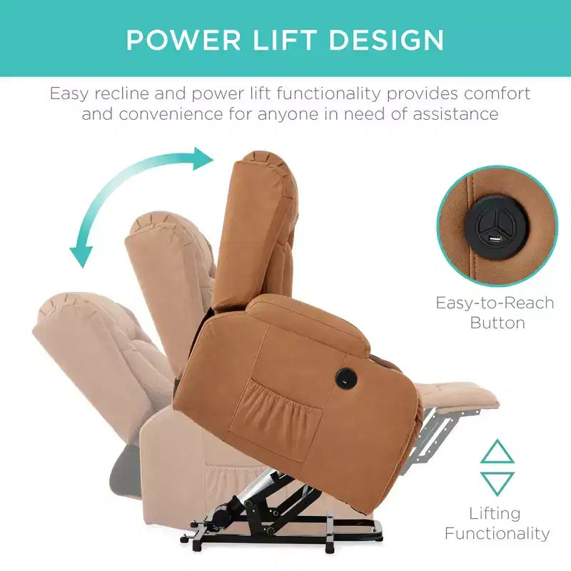 Sillón Reclinable Eléctrico con Masaje, Puerto USB, Calefacción y Portavasos