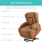 Sillón Reclinable Eléctrico con Masaje, Puerto USB, Calefacción y Portavasos