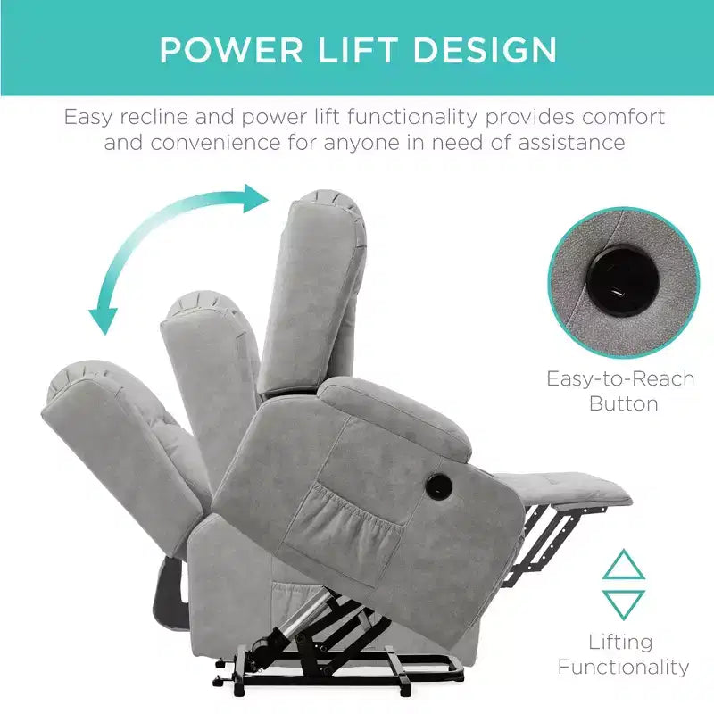 Sillón Reclinable Eléctrico con Masaje, Puerto USB, Calefacción y Portavasos