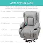 Sillón Reclinable Eléctrico con Masaje, Puerto USB, Calefacción y Portavasos