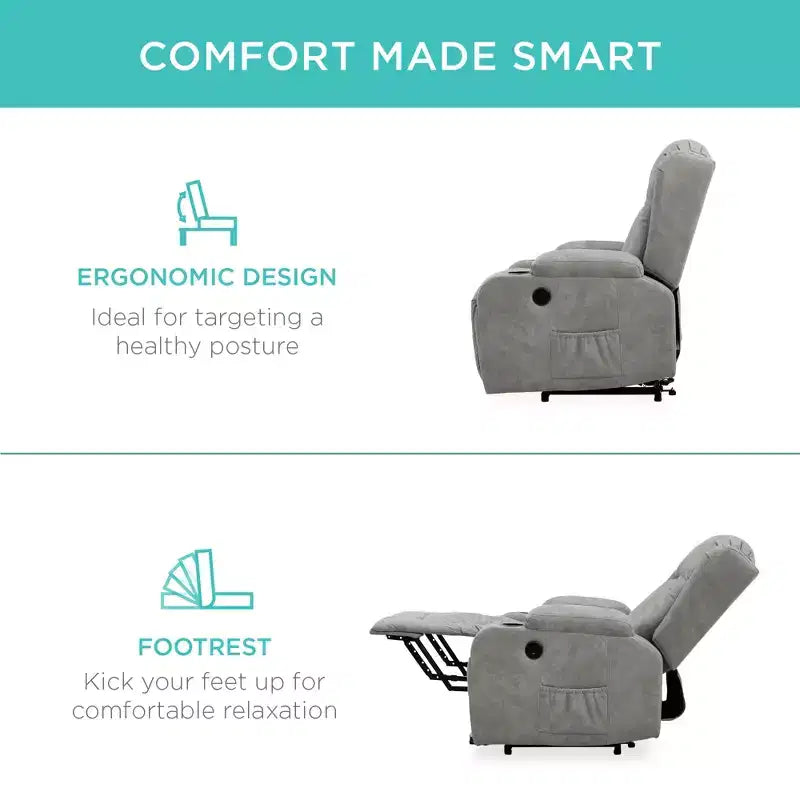 Sillón Reclinable Eléctrico con Masaje, Puerto USB, Calefacción y Portavasos