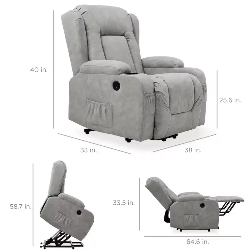Sillón Reclinable Eléctrico con Masaje, Puerto USB, Calefacción y Portavasos