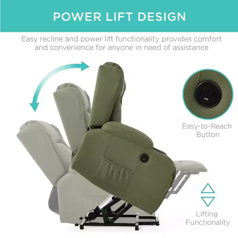 Sillón Reclinable Eléctrico con Masaje, Puerto USB, Calefacción y Portavasos