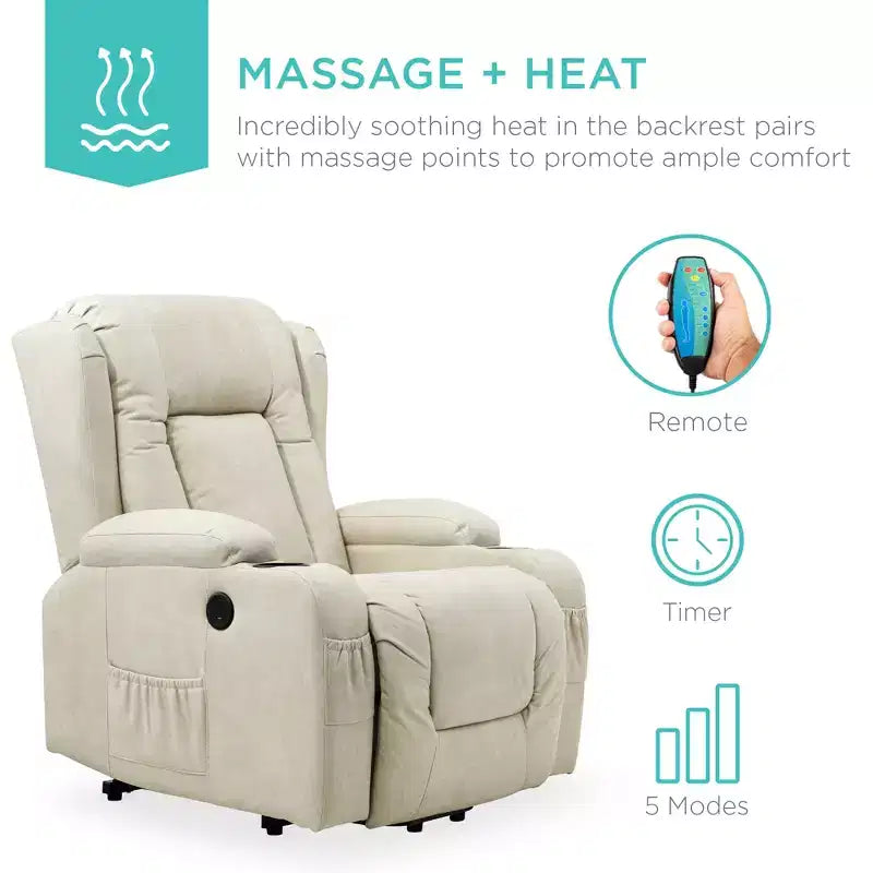 Sillón Reclinable Eléctrico con Masaje, Puerto USB, Calefacción y Portavasos