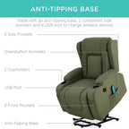 Sillón Reclinable Eléctrico con Masaje, Puerto USB, Calefacción y Portavasos