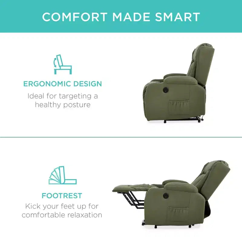 Sillón Reclinable Eléctrico con Masaje, Puerto USB, Calefacción y Portavasos