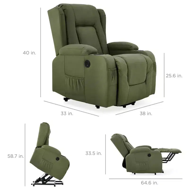 Sillón Reclinable Eléctrico con Masaje, Puerto USB, Calefacción y Portavasos