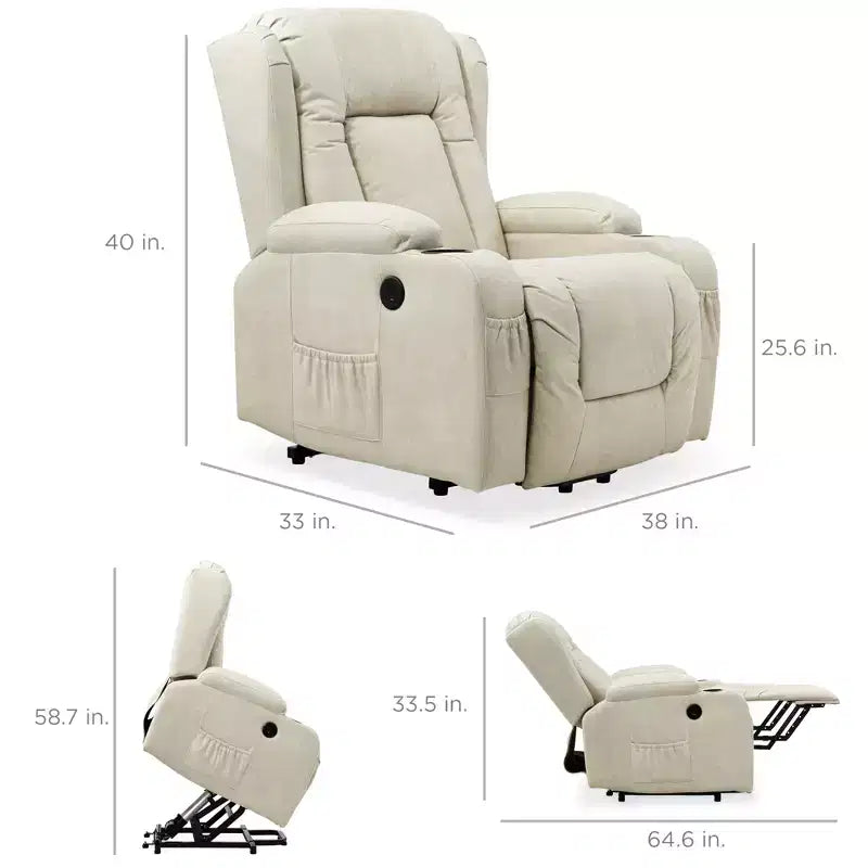 Sillón Reclinable Eléctrico con Masaje, Puerto USB, Calefacción y Portavasos