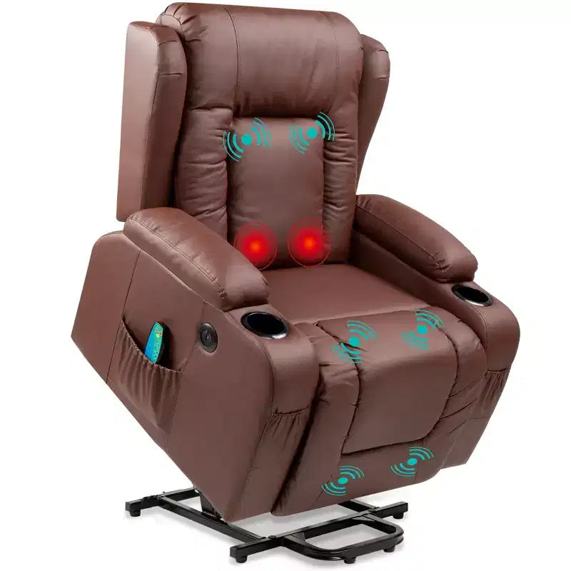 Sillón Reclinable Eléctrico con Masaje, Puerto USB, Calefacción y Portavasos