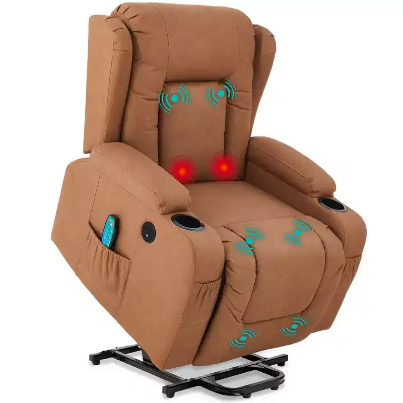 Sillón Reclinable Eléctrico con Masaje, Puerto USB, Calefacción y Portavasos