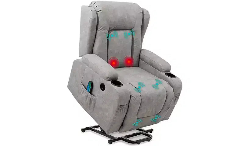 Sillón Reclinable Eléctrico con Masaje, Puerto USB, Calefacción y Portavasos