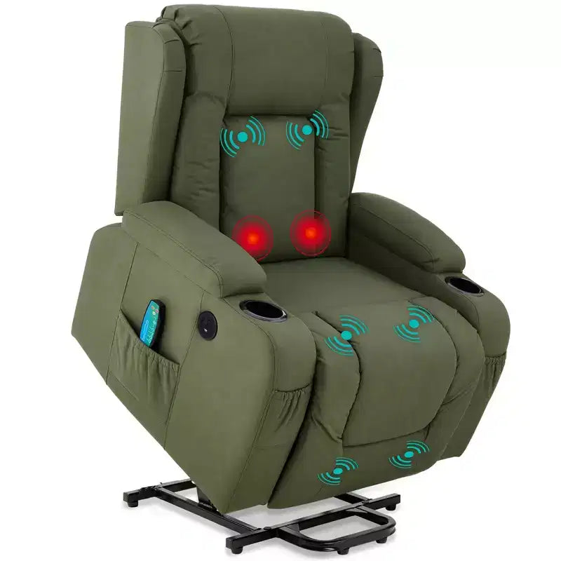 Sillón Reclinable Eléctrico con Masaje, Puerto USB, Calefacción y Portavasos