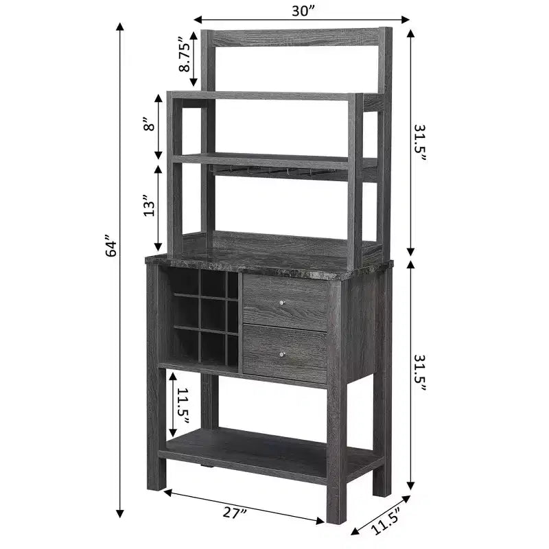Mesa de Bar Newport con 2 Cajones, Botellero y Estantes