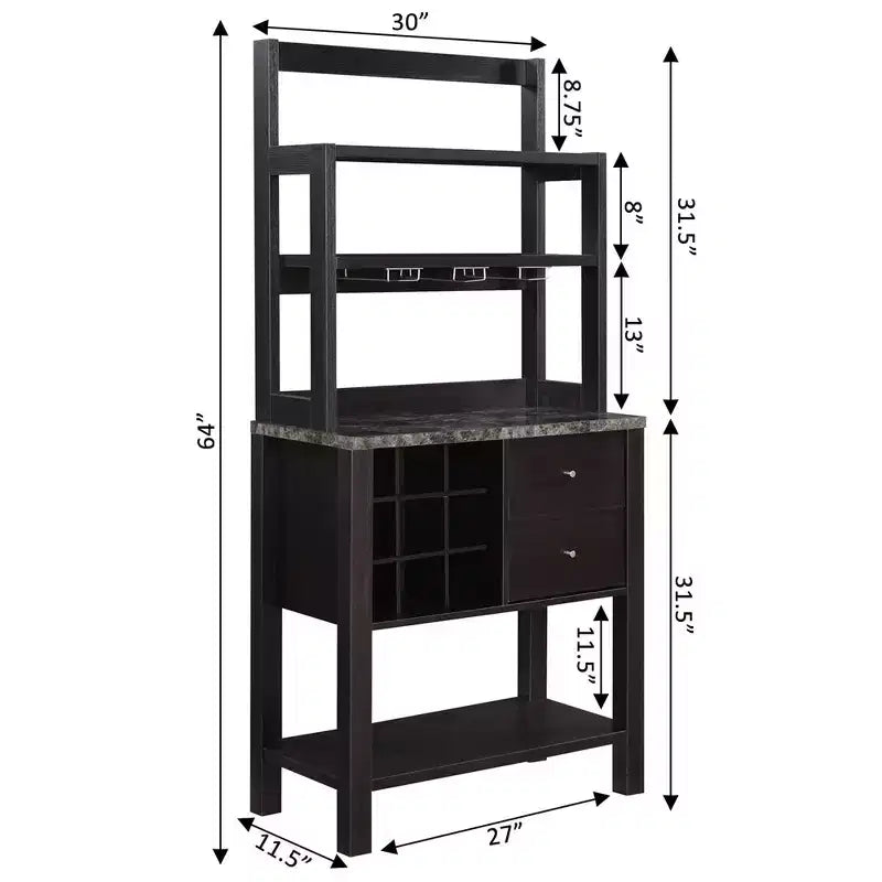 Mesa de Bar Newport con 2 Cajones, Botellero y Estantes
