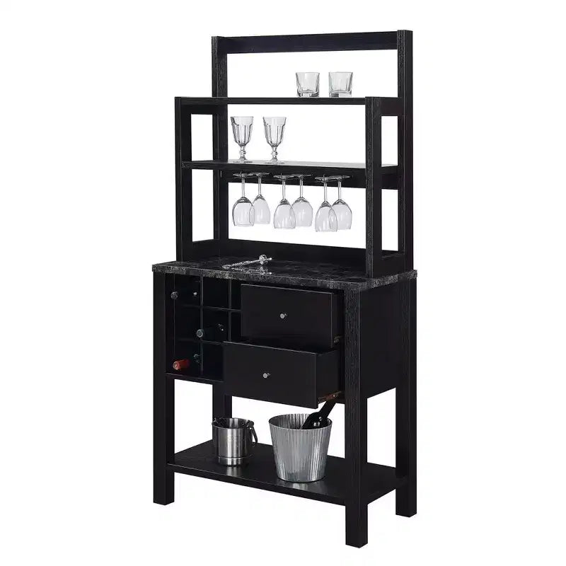Mesa de Bar Newport con 2 Cajones, Botellero y Estantes