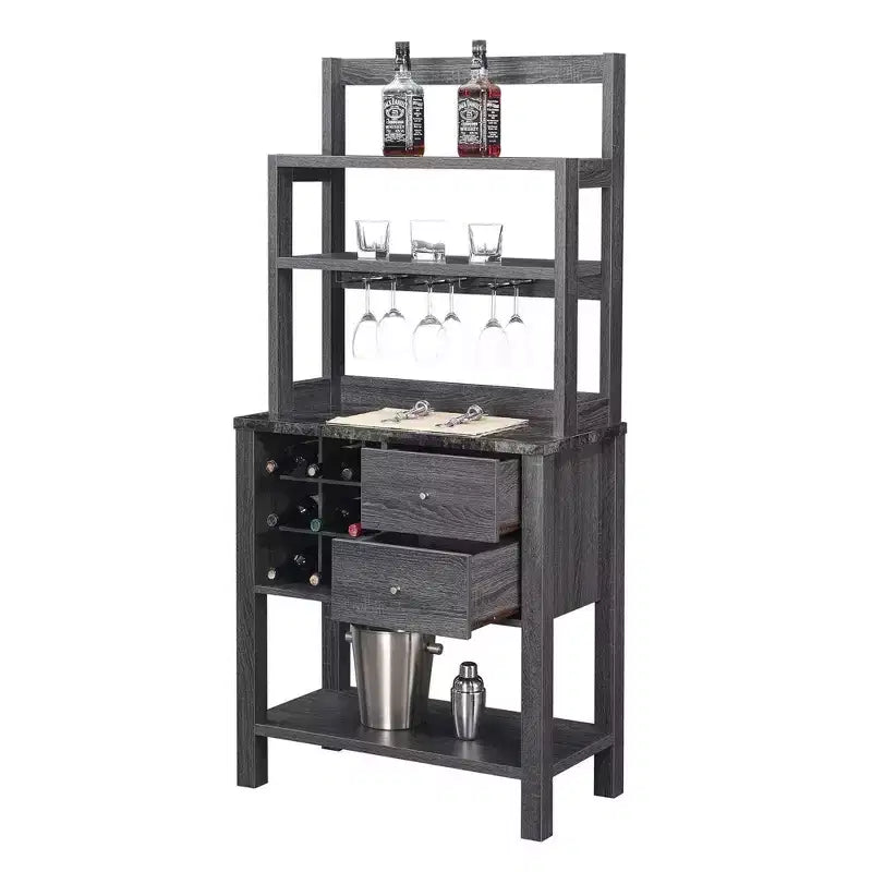 Mesa de Bar Newport con 2 Cajones, Botellero y Estantes