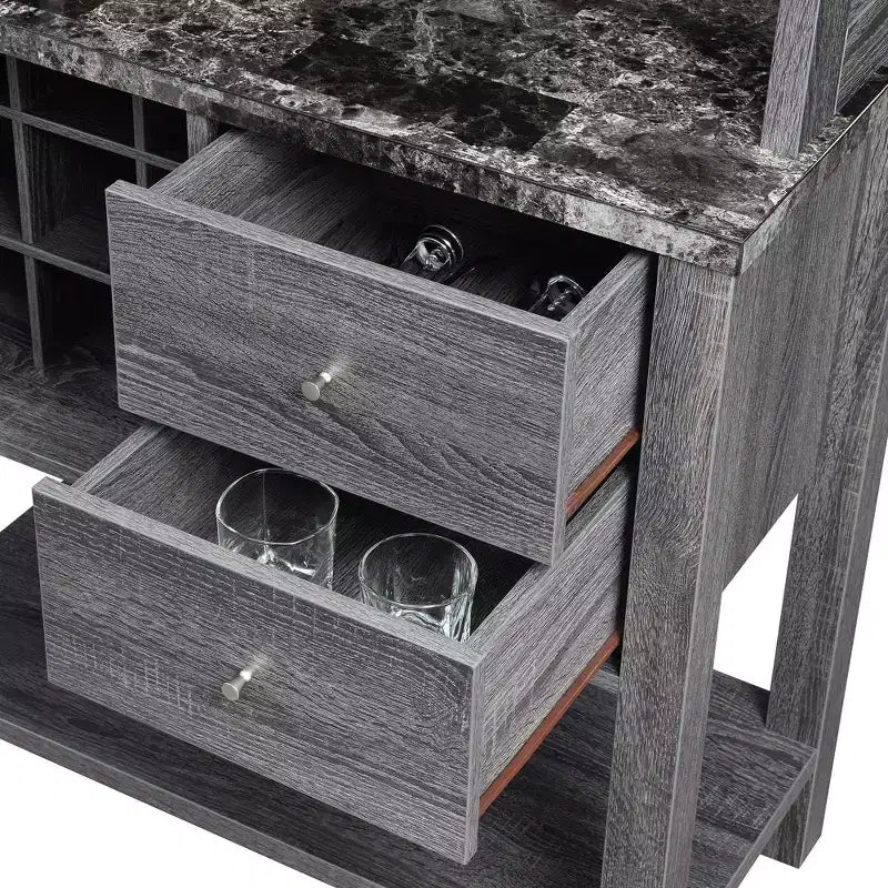 Mesa de Bar Newport con 2 Cajones, Botellero y Estantes