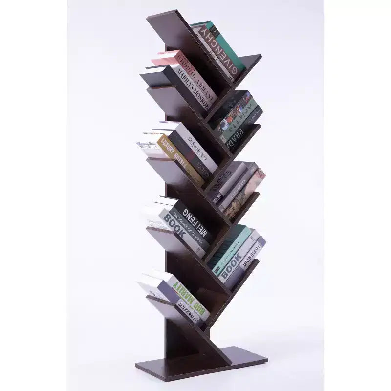 Estantería de madera con 9 estantes en forma de árbol para revistas, CD y libros