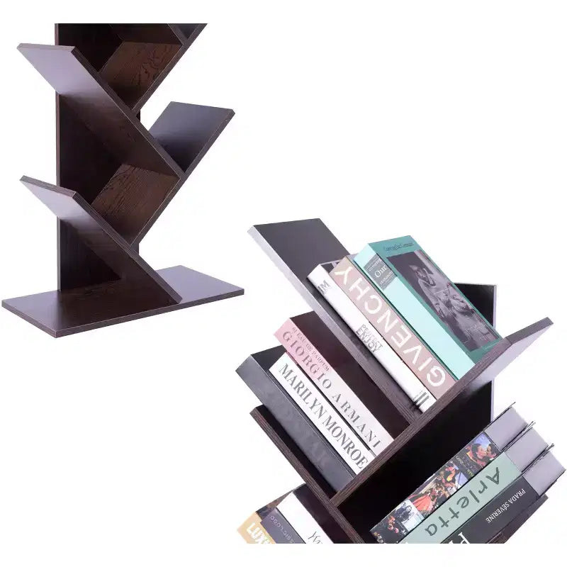 Estantería de madera con 9 estantes en forma de árbol para revistas, CD y libros