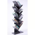 Estantería de madera con 9 estantes en forma de árbol para revistas, CD y libros