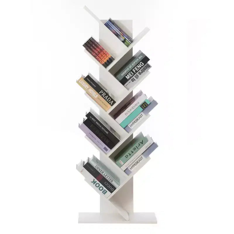 Estantería de madera con 9 estantes en forma de árbol para revistas, CD y libros