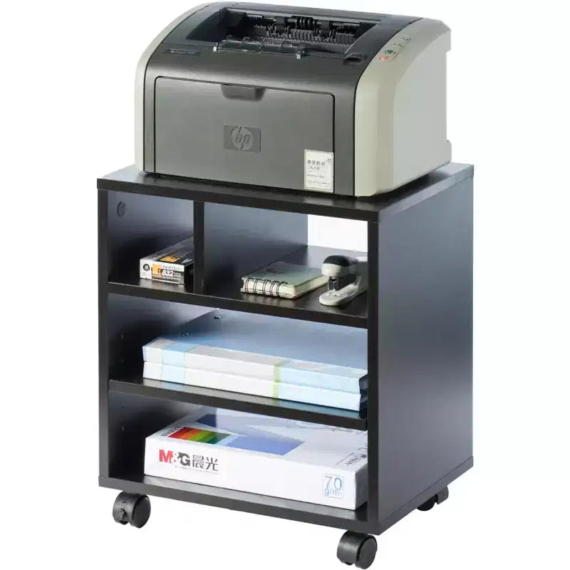 Basicwise Wooden Office Storage Printer Stand with Wheels