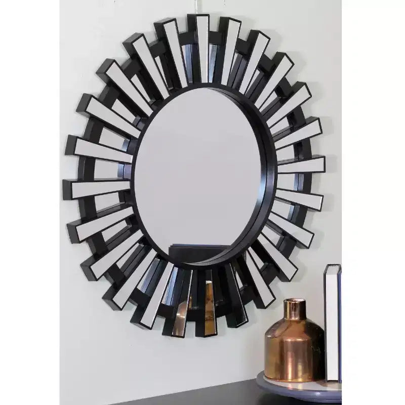 Espejo de pared redondo de 25.5 con diseño Black Sunburst