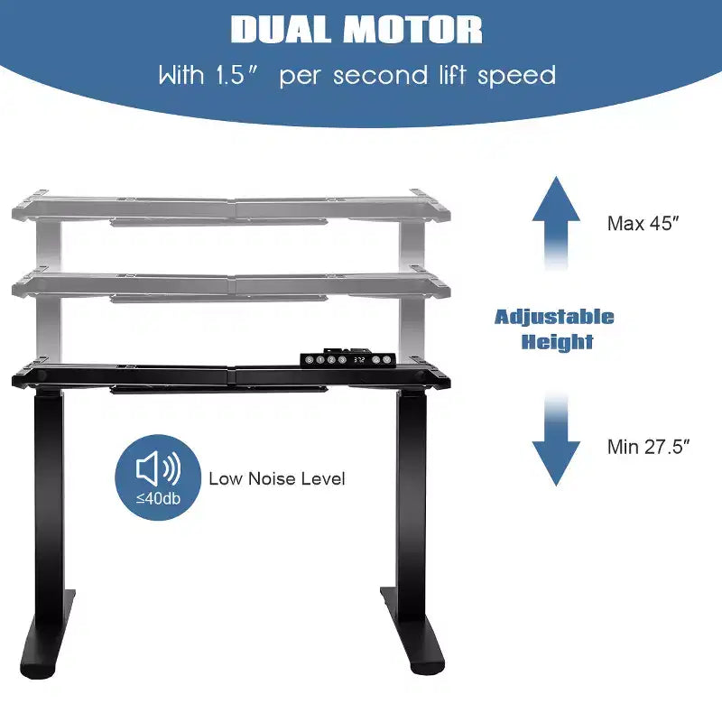 Estructura de escritorio eléctrico de pie de doble motor con altura ajustable, blanco/negro